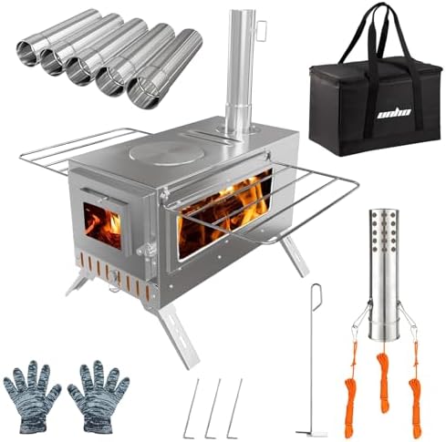 Hot Tent Stove, unho Wood Burning Stove, Portable Wood Stove with 6 Stainless Chimney Pipes for Outdoor Heating & Cooking, Ice Fishing, Hunting,Winter Warmth - Image 2