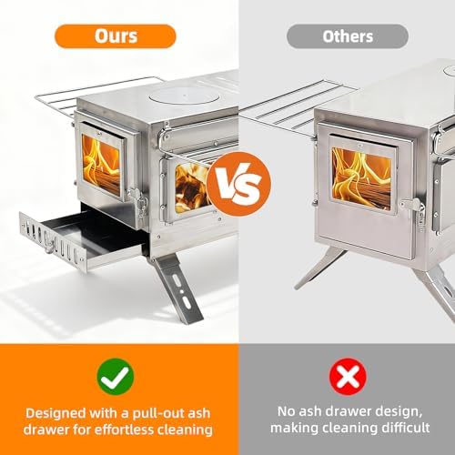 Hot Tent Stove, unho Wood Burning Stove, Portable Wood Stove with 6 Stainless Chimney Pipes for Outdoor Heating & Cooking, Ice Fishing, Hunting,Winter Warmth - Image 5