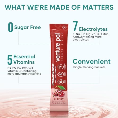 Venture Pal Sugar Free Electrolyte Powder Packets - Liquid Daily IV Drink Mix for Rapid Hydration & Party Recovery | 5 Vitamins & 7 Electrolytes| Keto Friendly | Non-GMO | Certified Vegan | 16 Sticks - Image 6