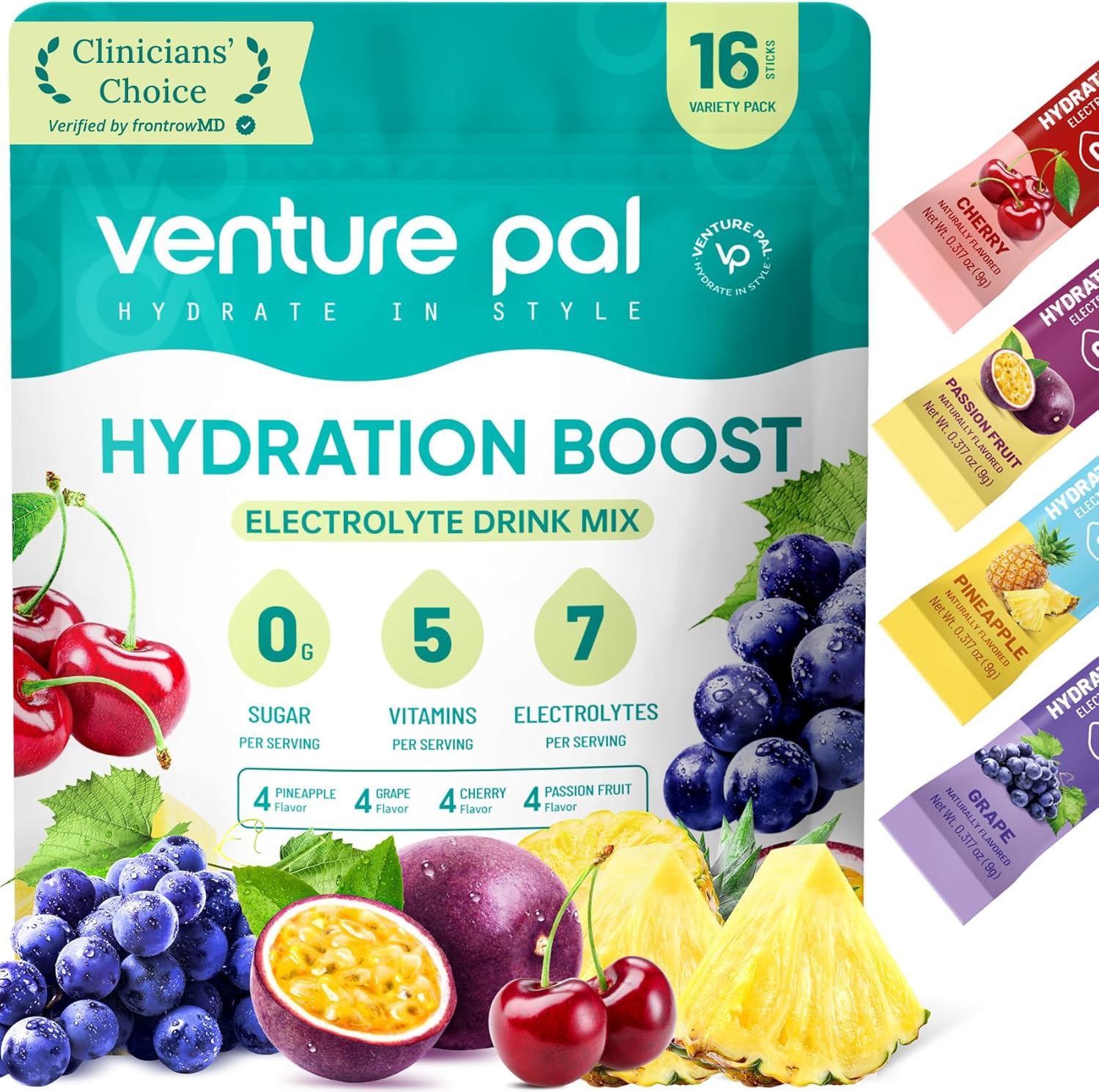 Venture Pal Sugar Free Electrolyte Powder Packets - Liquid Daily IV Drink Mix for Rapid Hydration & Party Recovery | 5 Vitamins & 7 Electrolytes| Keto Friendly | Non-GMO | Certified Vegan | 16 Sticks - Image 9